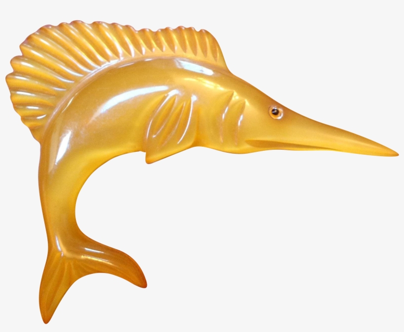 Vintage Bakelite Carved Applejuice Swordfish Brooch - Swordfish, transparent png download