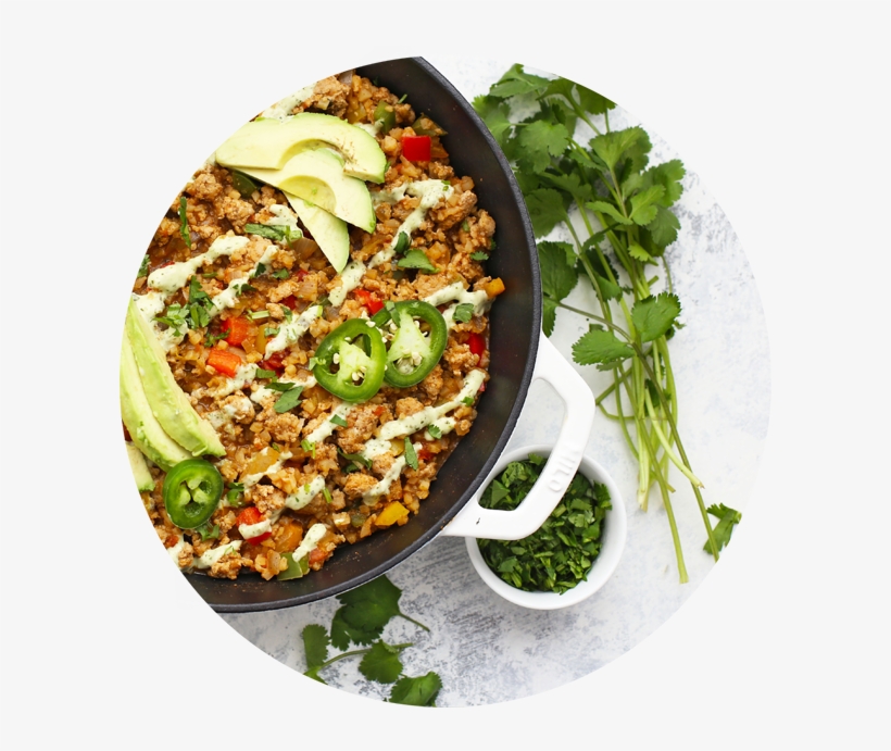 Share Article Cauliflower Rice & Chicken Taco Skillet - Tabbouleh, transparent png download