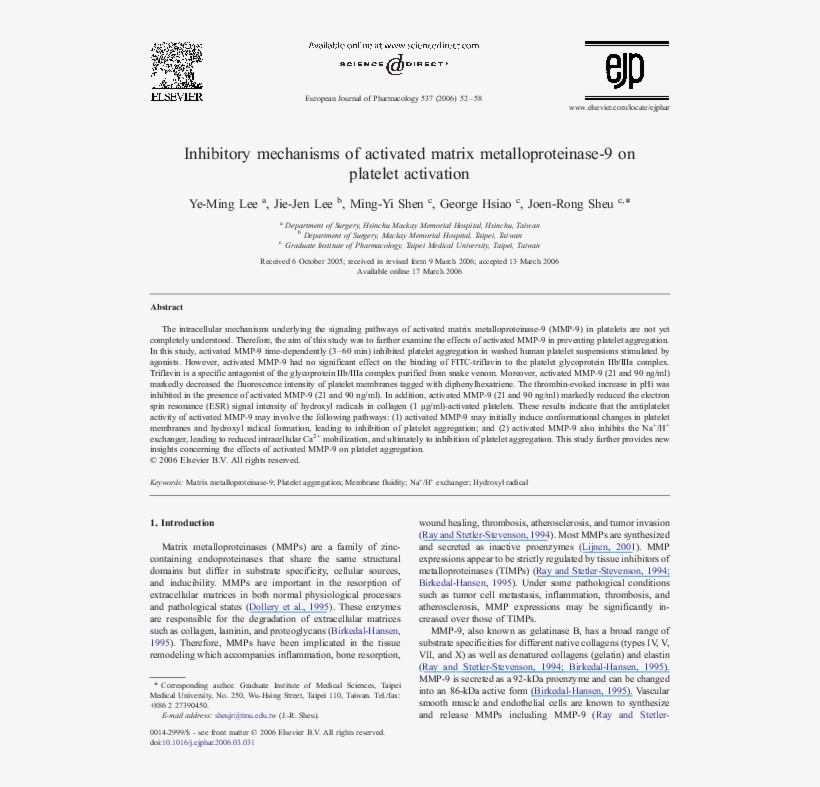 Inhibitory Mechanisms Of Activated Matrix Metalloproteinase-9 - Document, transparent png download