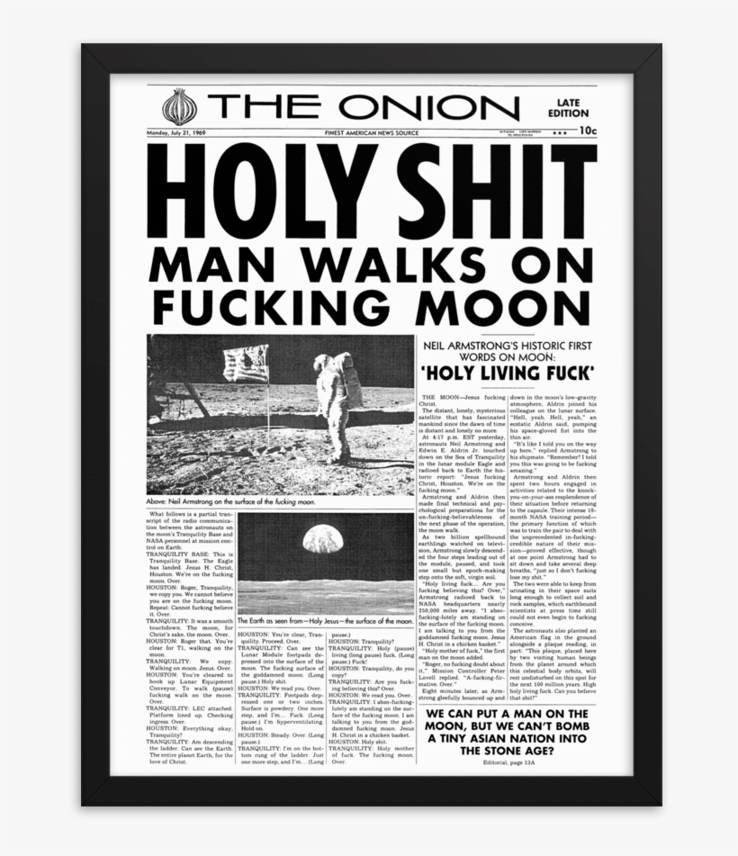 Framed 'man Walks On Moon' Front Page Poster From The - Moon, transparent png download