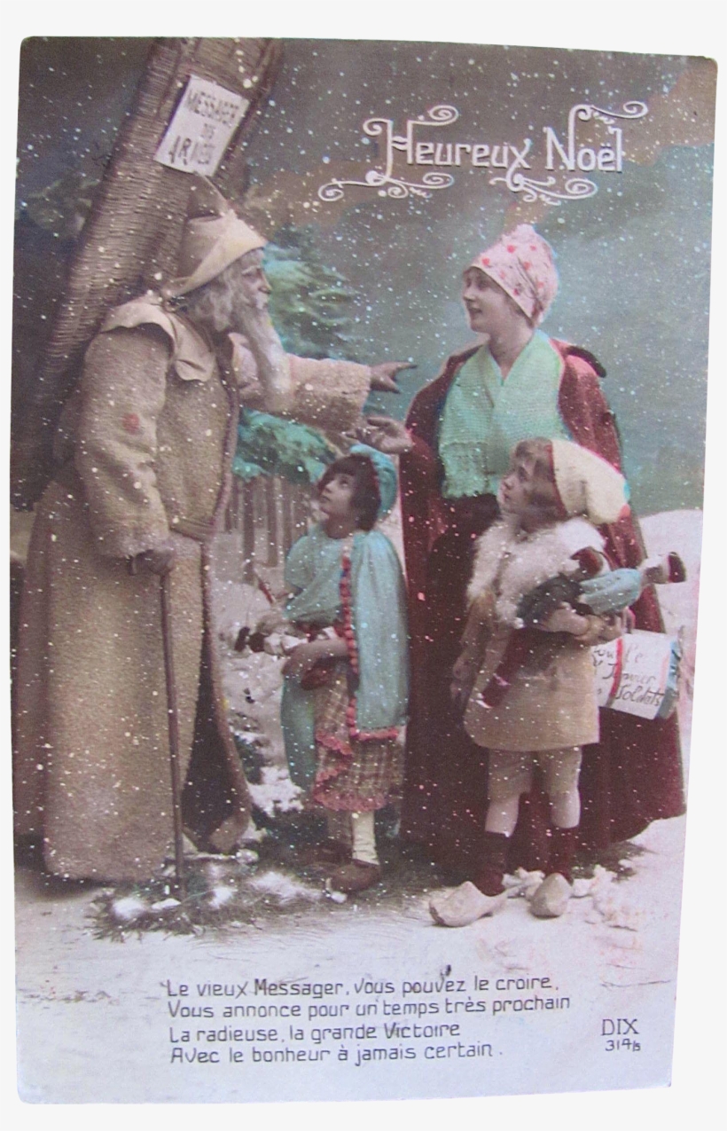Tinted French Real Photo Christmas Postcard, Santa - Santa Claus, transparent png download