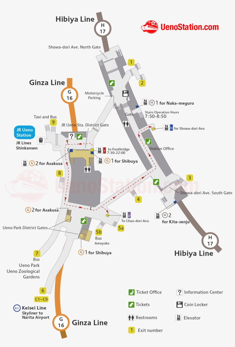 Ueno Subway Station Map - Ueno Station Map, transparent png download