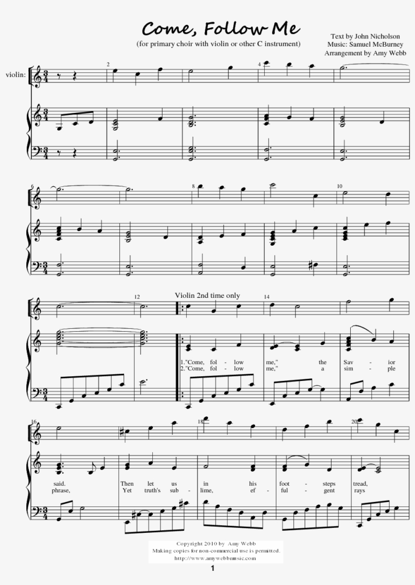 Come Follow Me - Lds Come Follow Me Sheet Music, transparent png download