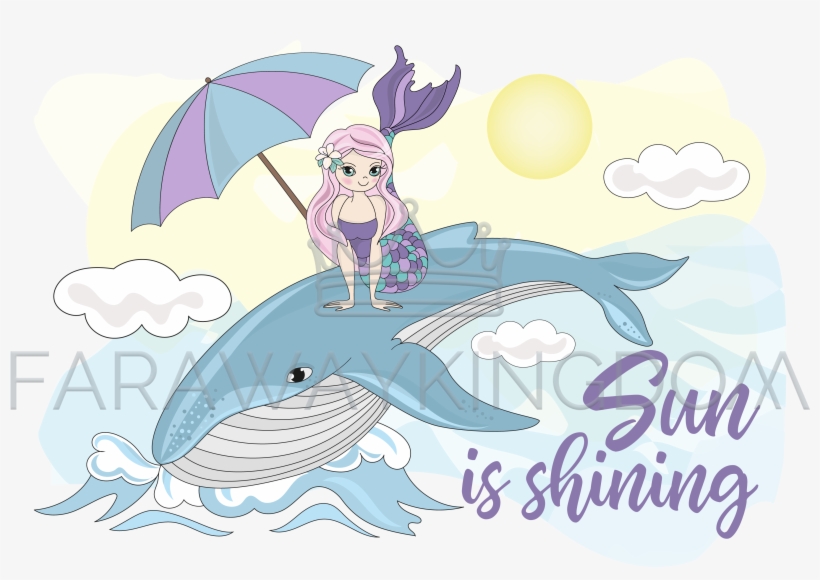 Whale Mermaid Tropical Sea Vacation Vector Illustration - Vector Graphics, transparent png download