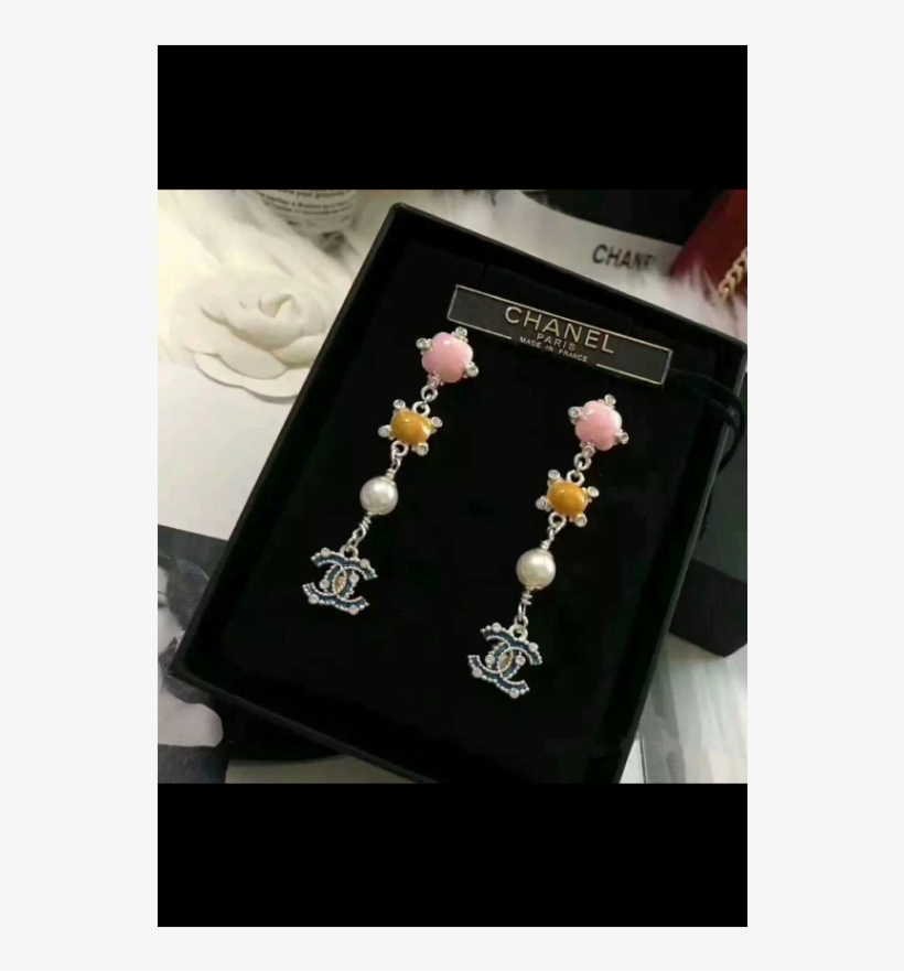 Ch@nel Color Drops Pearl Tassel Stud Earrings New S925 - Earrings, transparent png download