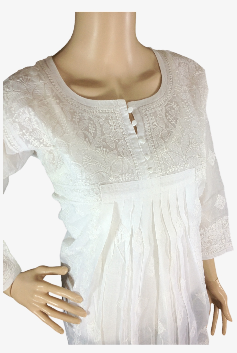 Http - //www - Chikirpolo - Kurti Fwnctnwht003676 Sideviewright - Chikan White Kurti India, transparent png download