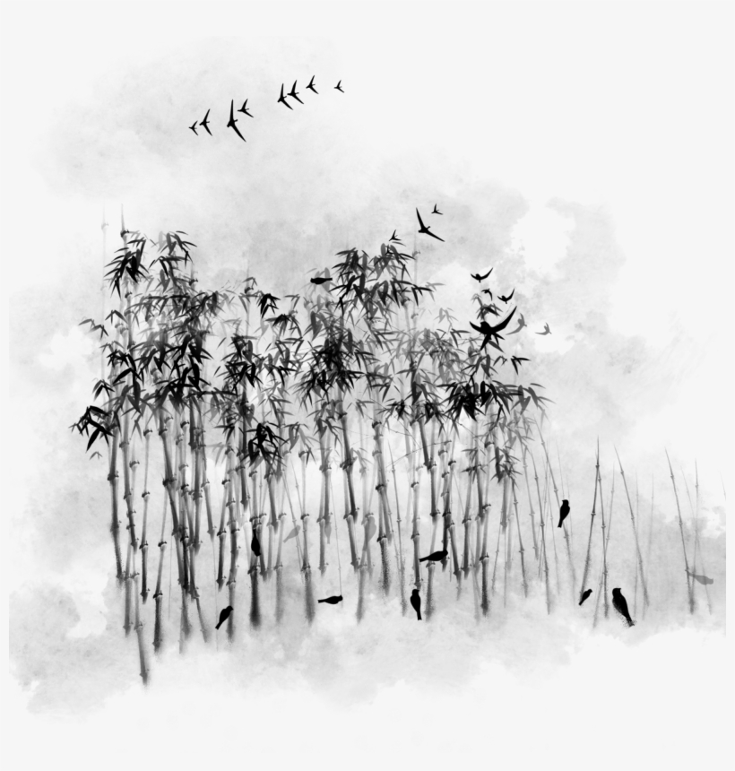 Ink Plant Bamboo Chinese Style Hand Drawn Png And Psd - Sketch, transparent png download