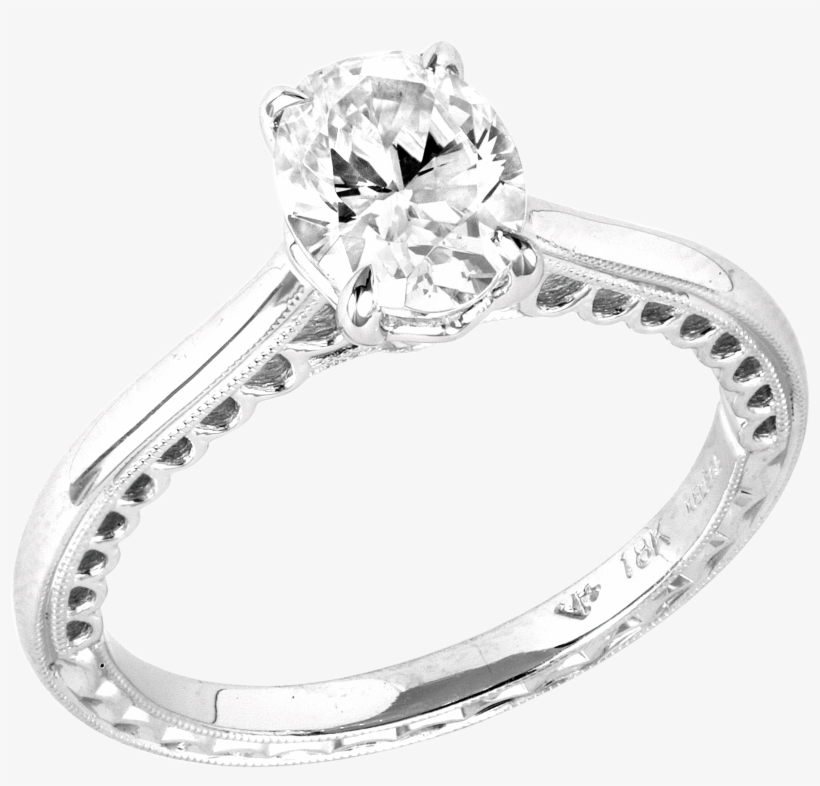 18k White Gold Engagement Ring, Oval Center Stone - Engagement Ring, transparent png download