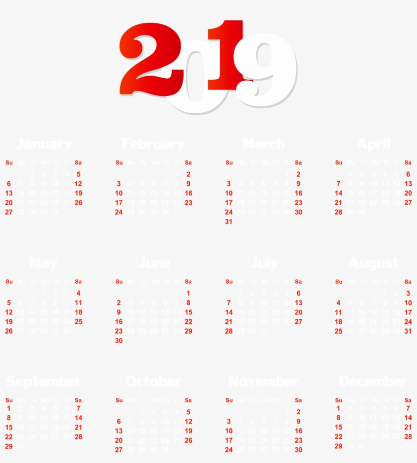 2019 Calendar White Transparent Png Clip Art, transparent png download