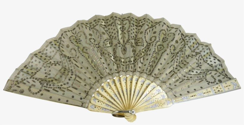 Antique Victorian Hand Fan Tulle And Sequins - Hand Fan Victorian Png, transparent png download