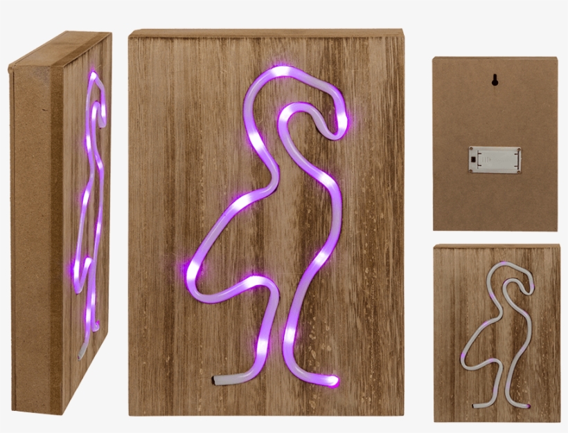 Pink Coloured Neon Light In Wooden Box - Plywood, transparent png download
