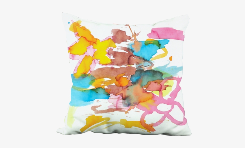 Bright Watercolor Flowers Pillow - Cushion, transparent png download