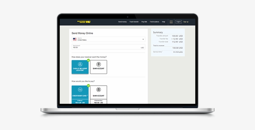 Open Laptop With Western Union Transaction Page - Western Union, transparent png download