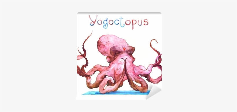 Watercolor Illustration Of A Meditation Octopus Wall - Illustration, transparent png download