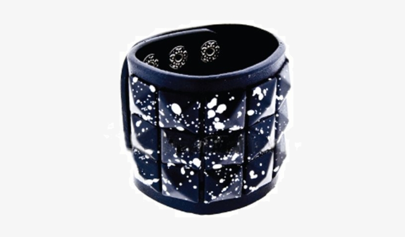 Black Studs With White Paint Splatter On Leather Bracelet - Bracelet, transparent png download