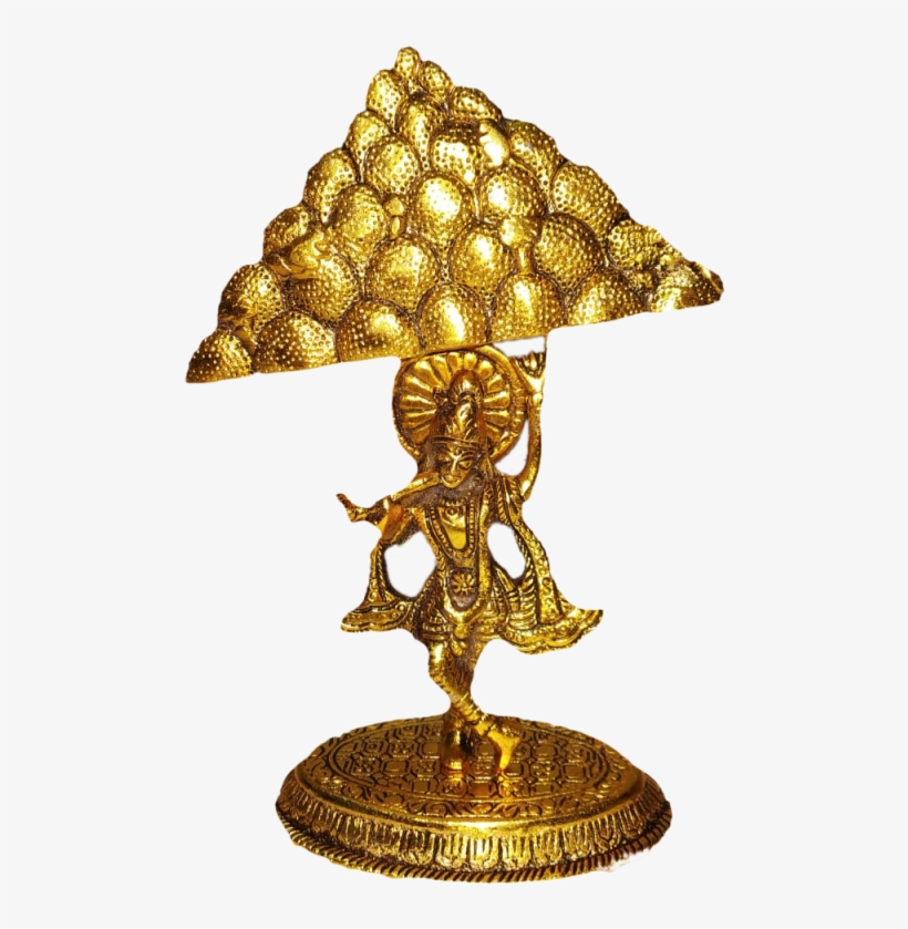 Gold Plated Krishna With Goverdhan - Brass, transparent png download