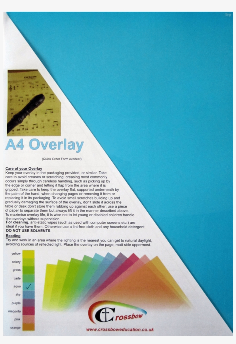 Crossbow Education A4 Coloured Overlay 10 Colour Options - Reading, transparent png download
