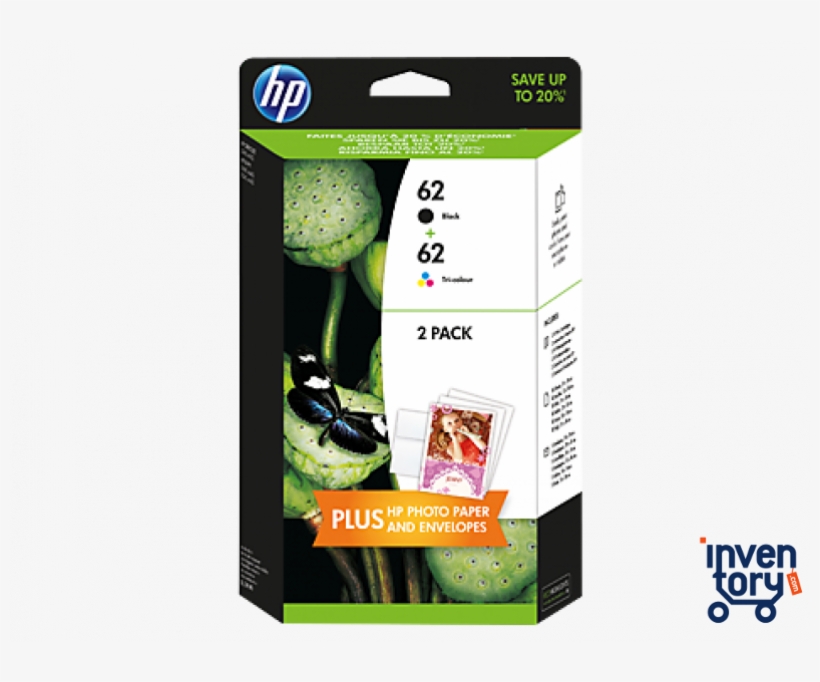 Hp 62 2 Pack Black/tri Color Original Ink Cartridges - Stampa 62 Colore 62 Nero, transparent png download