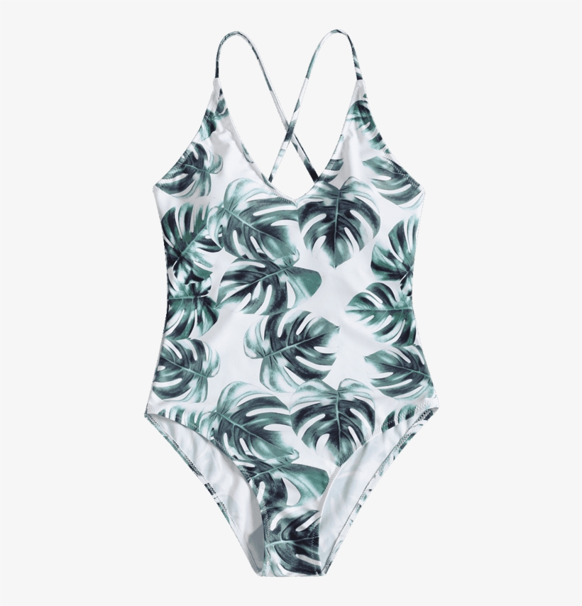 High Leg Palm Leaf One Piece Swimsuit - - Swimsuit, transparent png download