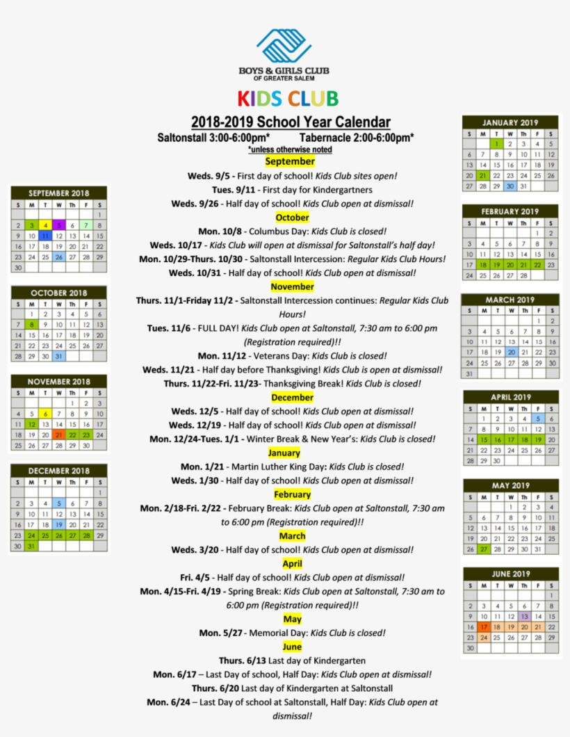 18-19 Kids Club Calendar, transparent png download