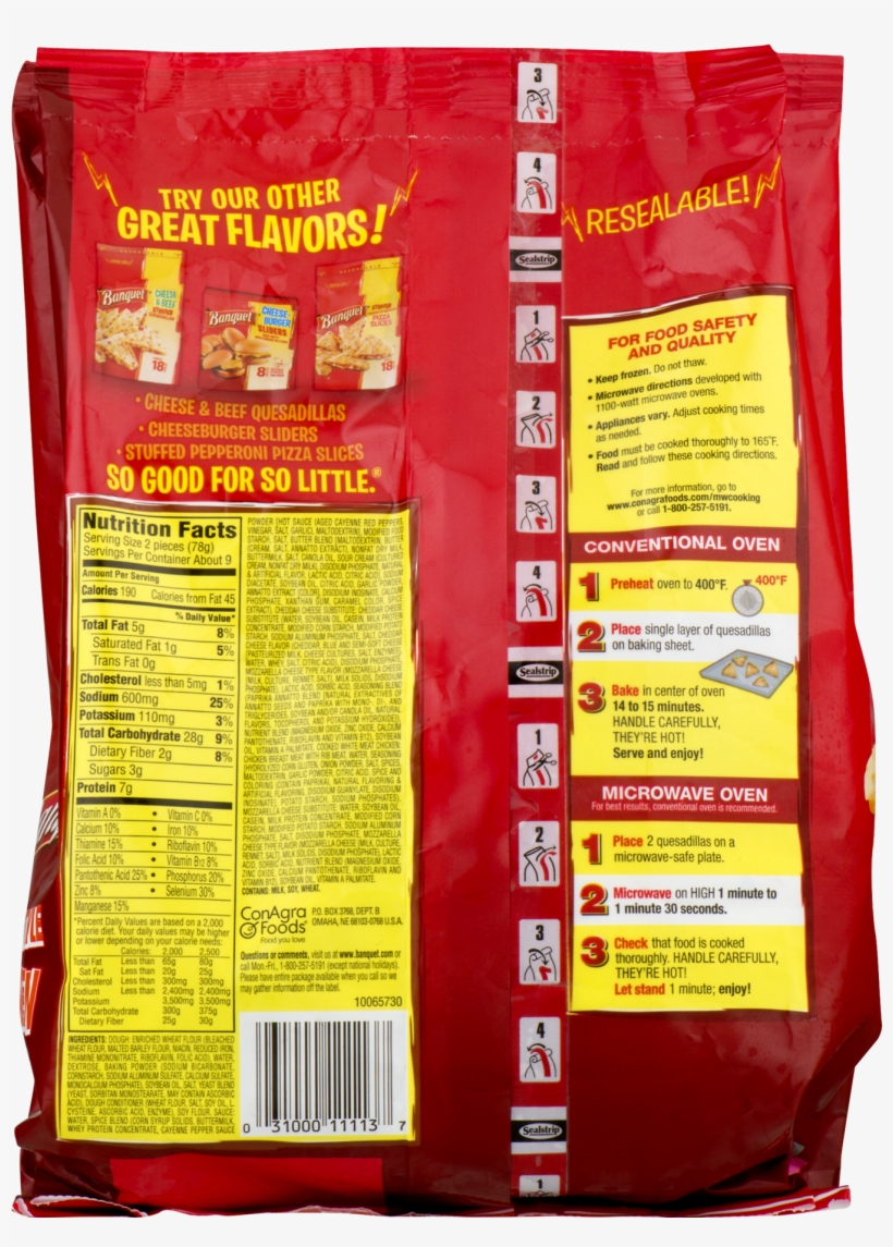 Banquet Buffalo Style Chicken Stuffed Quesadillas Frozen - Food, transparent png download