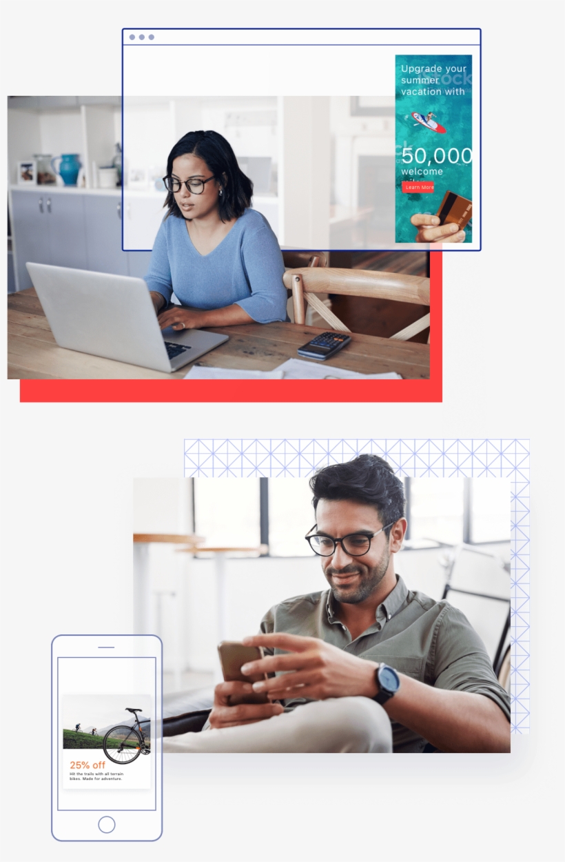 Woman At Desk With Web Browser And Ad - Mobile App, transparent png download