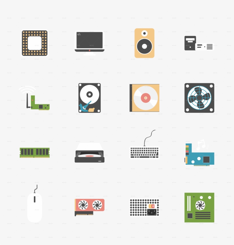 Flat Computer Parts Clear Flat Computer Parts Clear - Computer Parts Flat Icons, transparent png download