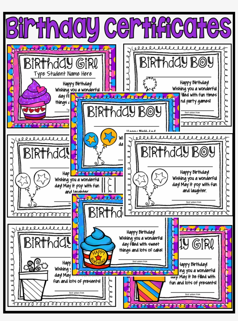 Colorful Birthday Certificates For The Birthday Girl - Illustration, transparent png download