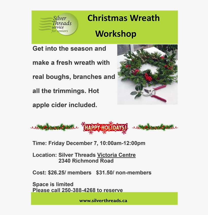Christmas Wreath Workshop December 7 2018 - Happy Holidays Greetings, transparent png download