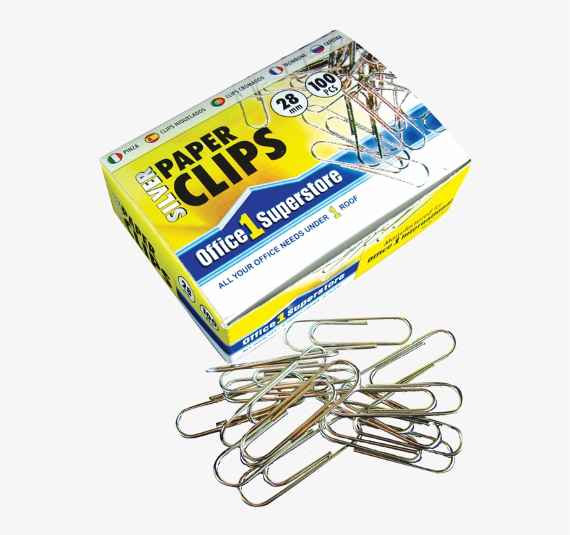 O1s Silver Paper Clips 28mm, 100pcs/paper Box - Brass, transparent png download
