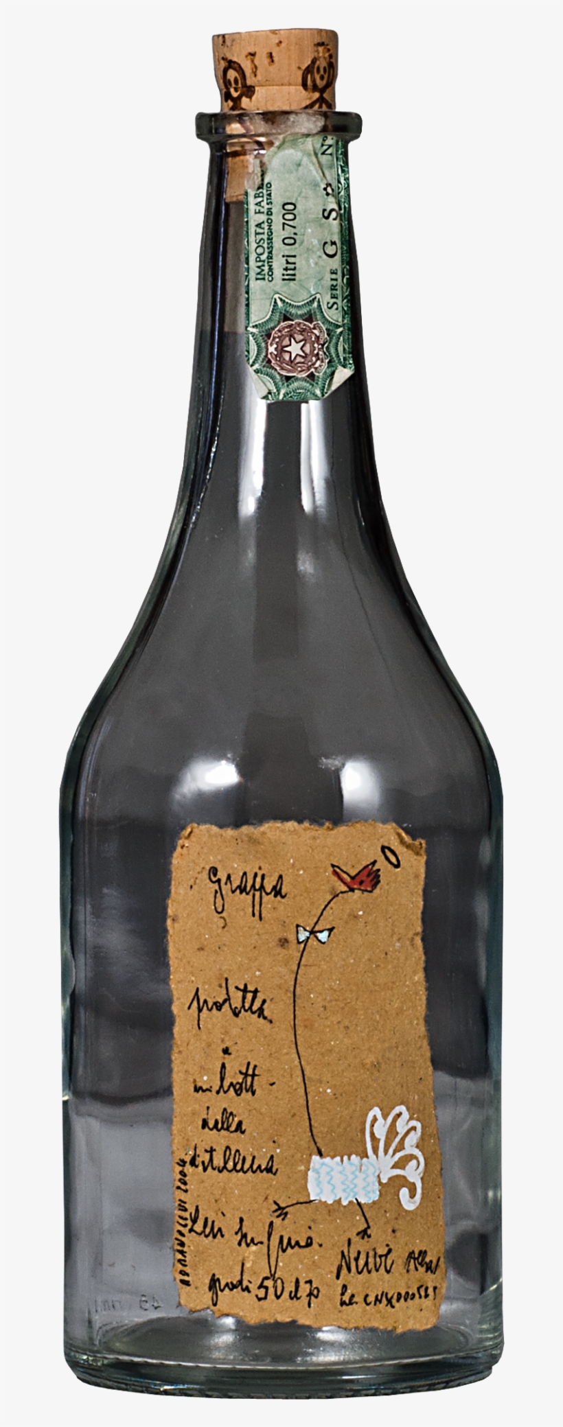 Grappa Romano Levi Empty Bottle For Collection - Glass Bottle, transparent png download