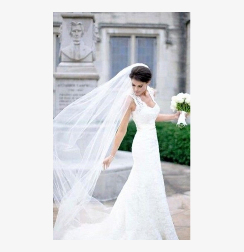 Veil - Wedding Dress With Chapel Veil, transparent png download