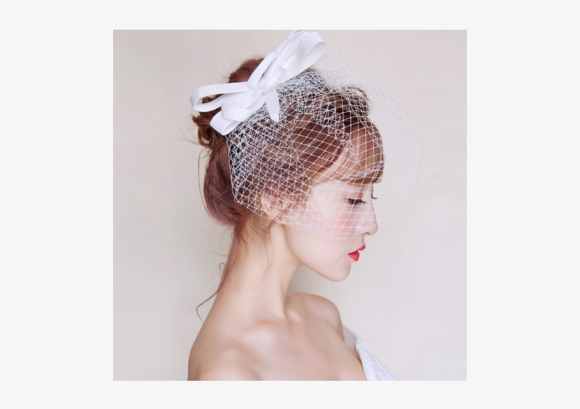 White Bow Bandeau Birdcage Veil - Headpiece, transparent png download