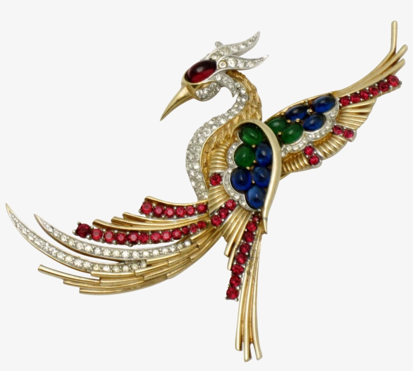 Boucher Vintage Phoenix Bird Rhinestone Cabochon Brooch - Peafowl, transparent png download