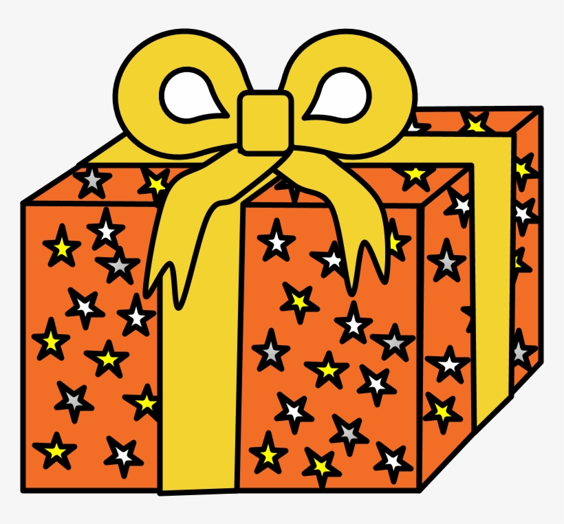 Gift, Orange Wrapping Paper, Yellow Ribbon, Stars,, transparent png download