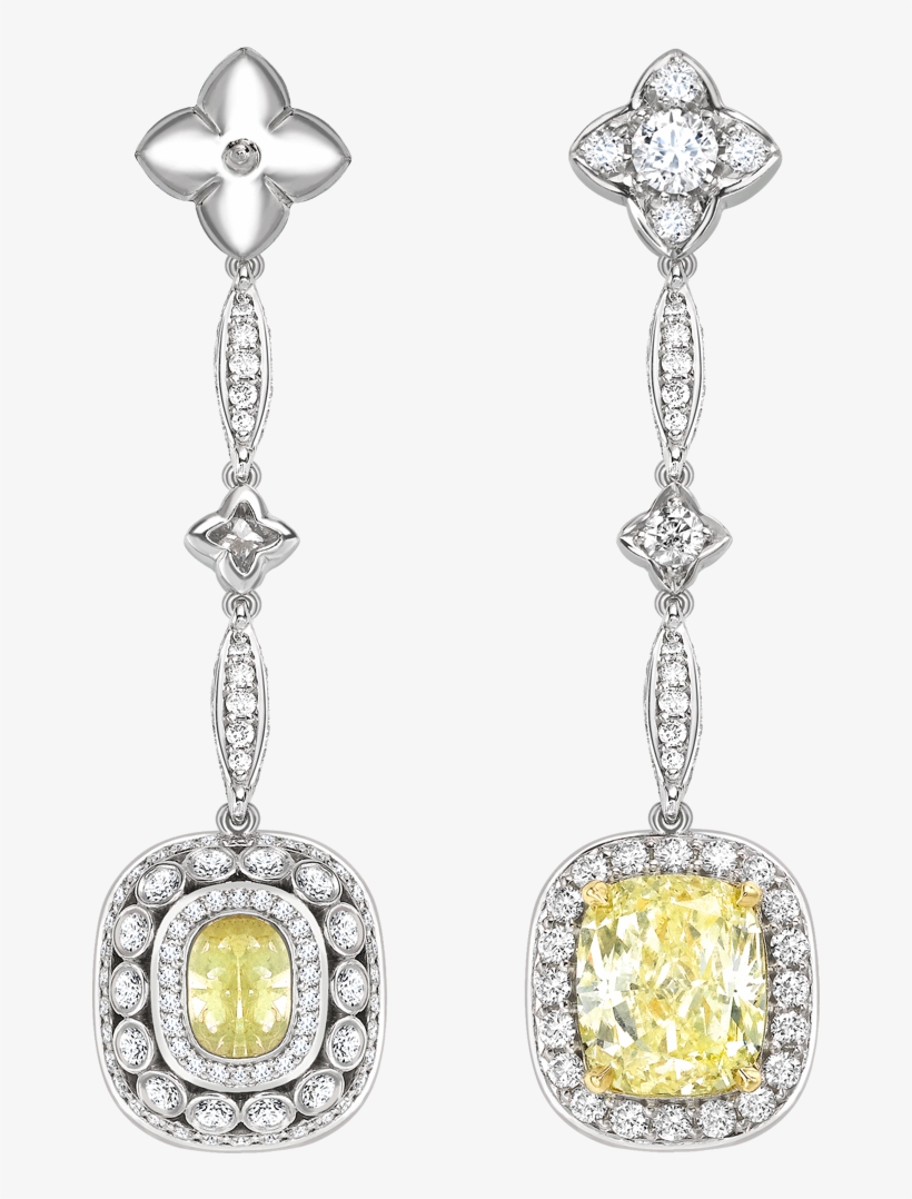 Fancy Yellow Cushion Shape Diamond Drop Earrings By - Earrings, transparent png download