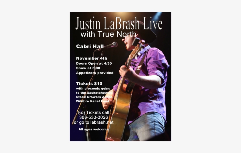 Justin Labrash To Stage Benefit Concert In Cabri, Sask - Poster, transparent png download
