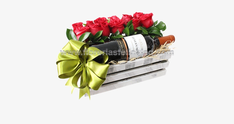Arreglo Con 12 Rosas Rojas Y Vino - Arreglos Con Flores Y Vino, transparent png download
