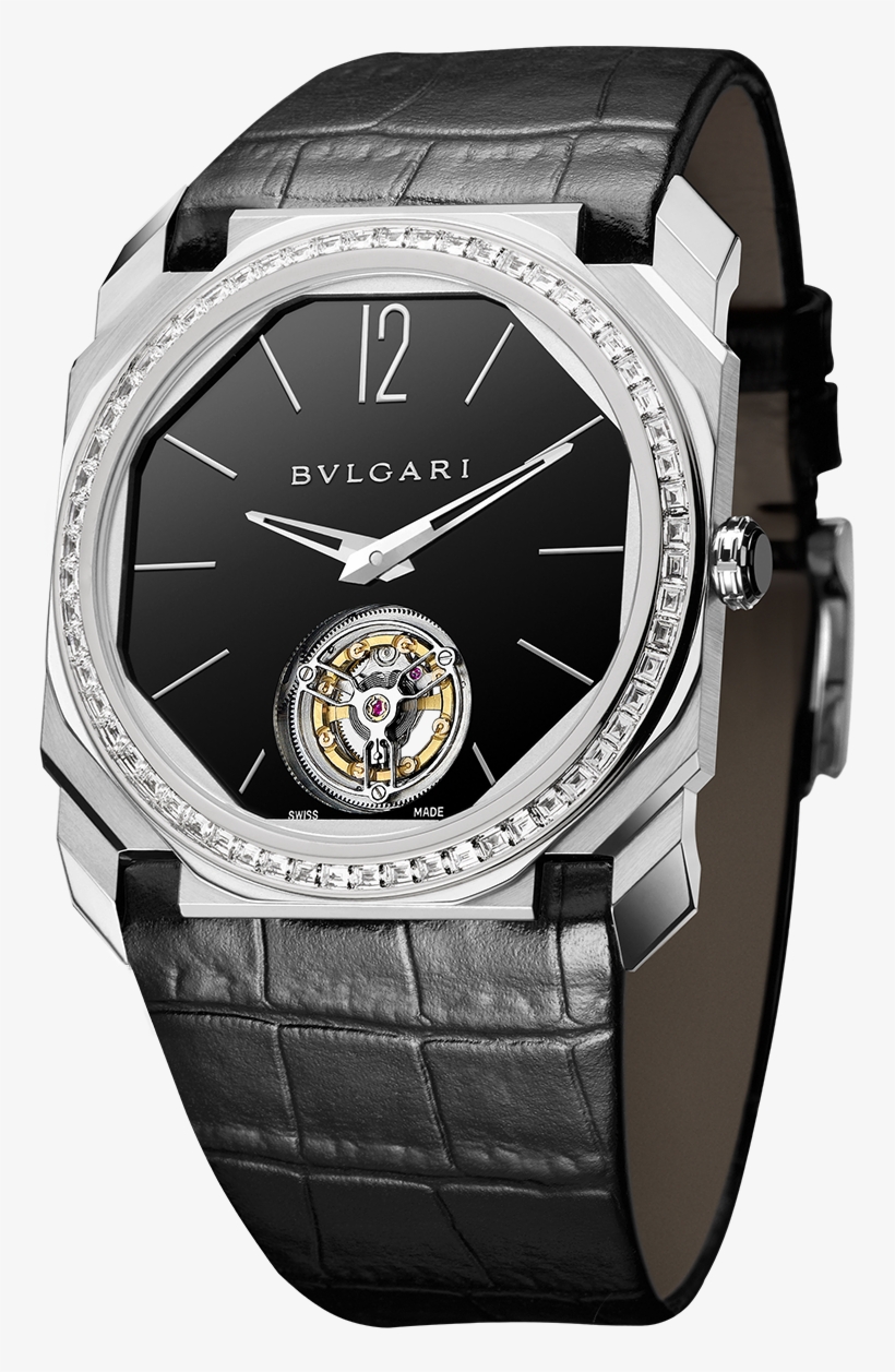 Octo Finissimo Watch Watch Platinum Black - 102346 Bulgari, transparent png download