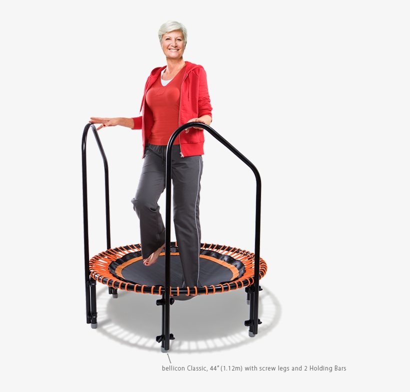 A Woman Of About 70 Exercising With Support Hand Bars - Old People On Trampoline, transparent png download