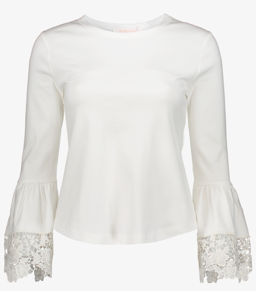 Long Sleeve Lace Knit Top In White Powder - Blouse, transparent png download
