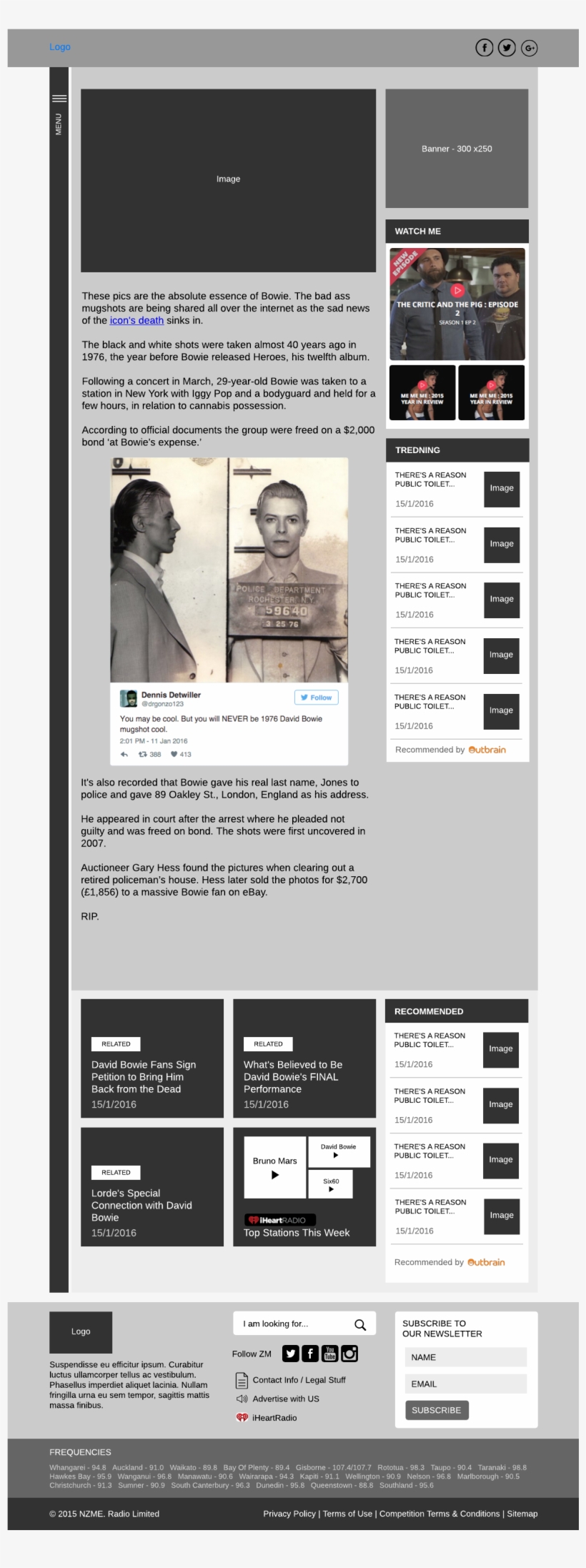 Basic Article Page - David Bowie Mugshot, transparent png download