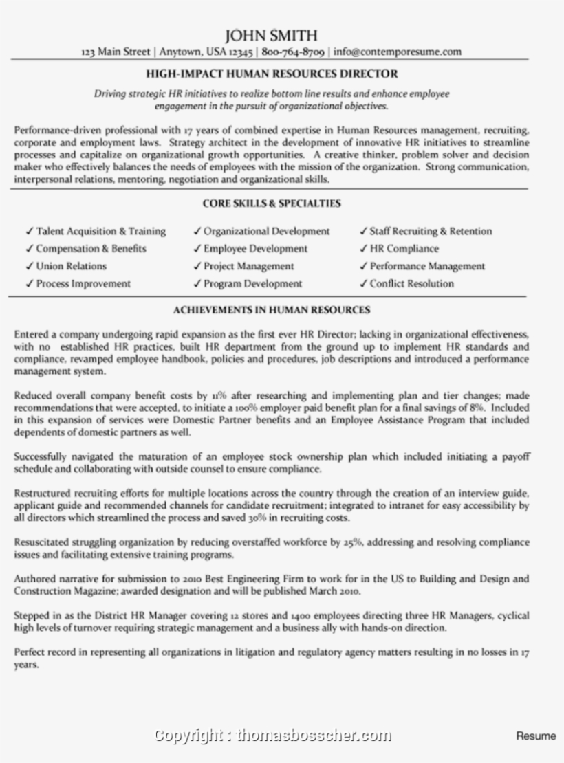 Resume Layout Word - Hr Manager Skills For Resume, transparent png download
