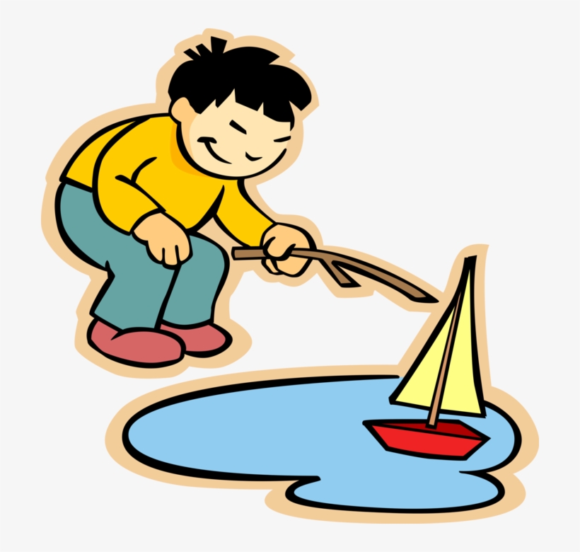 Vector Illustration Of Primary Or Elementary School - Boy Playing With A Boat Clipart, transparent png download