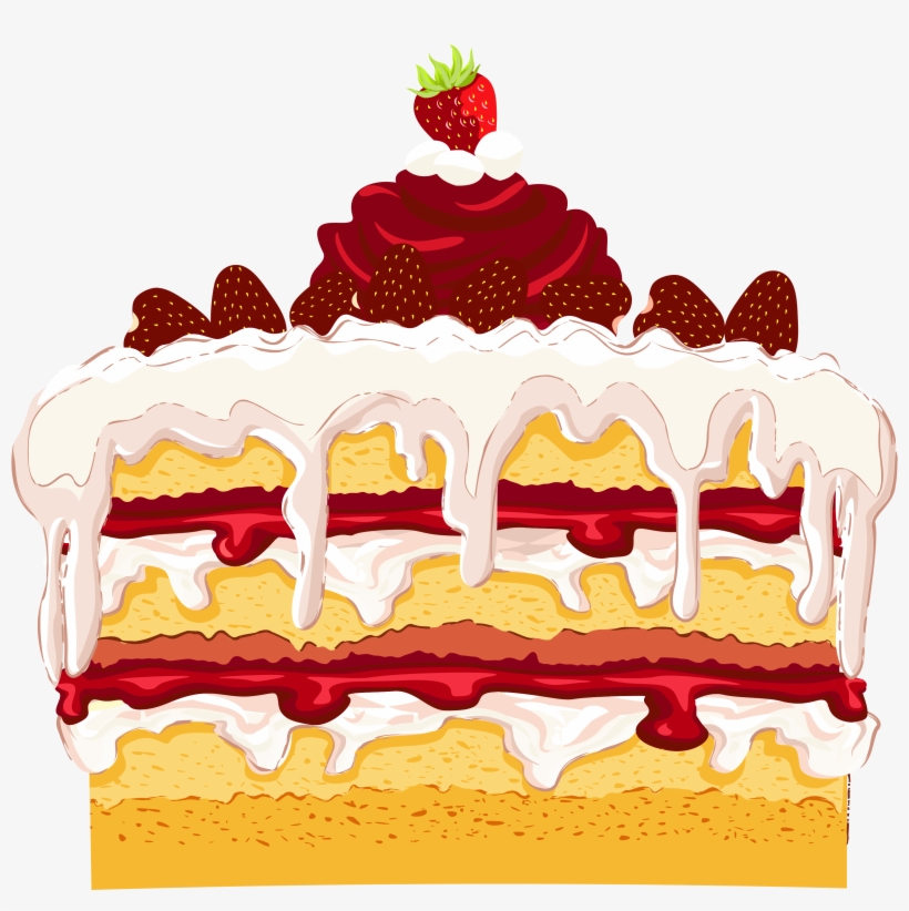 Birthday Cake And Balloons Clipart - Strawberry Cake Clip Art, transparent png download