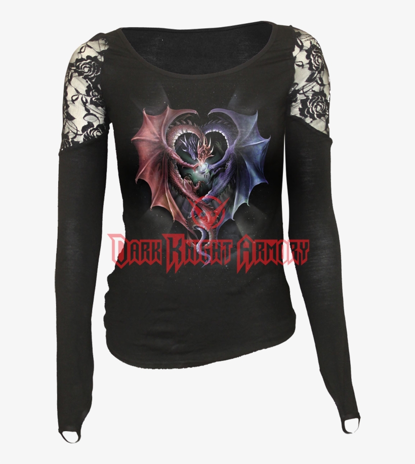 Dragon Heart Womens Lace Shoulder Shirt - Long Sleeve Gothic Corset Top, transparent png download