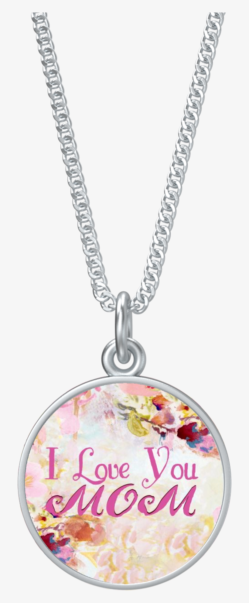 I Love You Mom Round Silver Necklace - Necklace, transparent png download