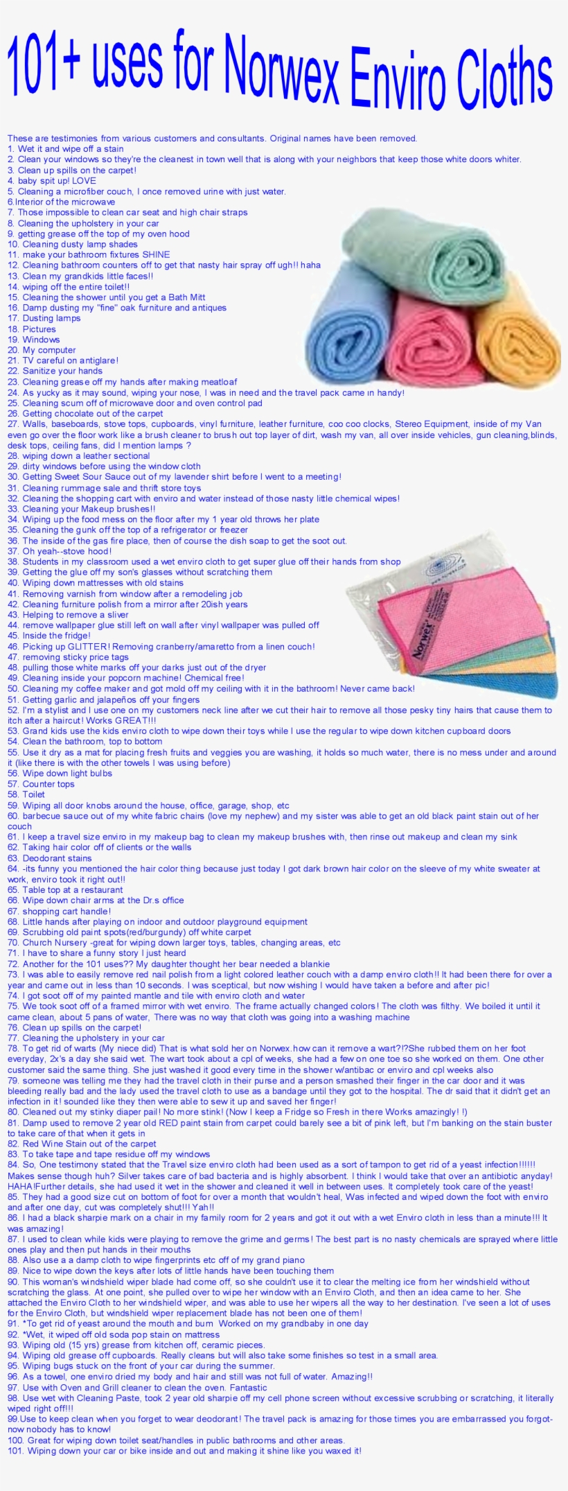 101 Uses For The Norwex Enviro Cloth - Document, transparent png download