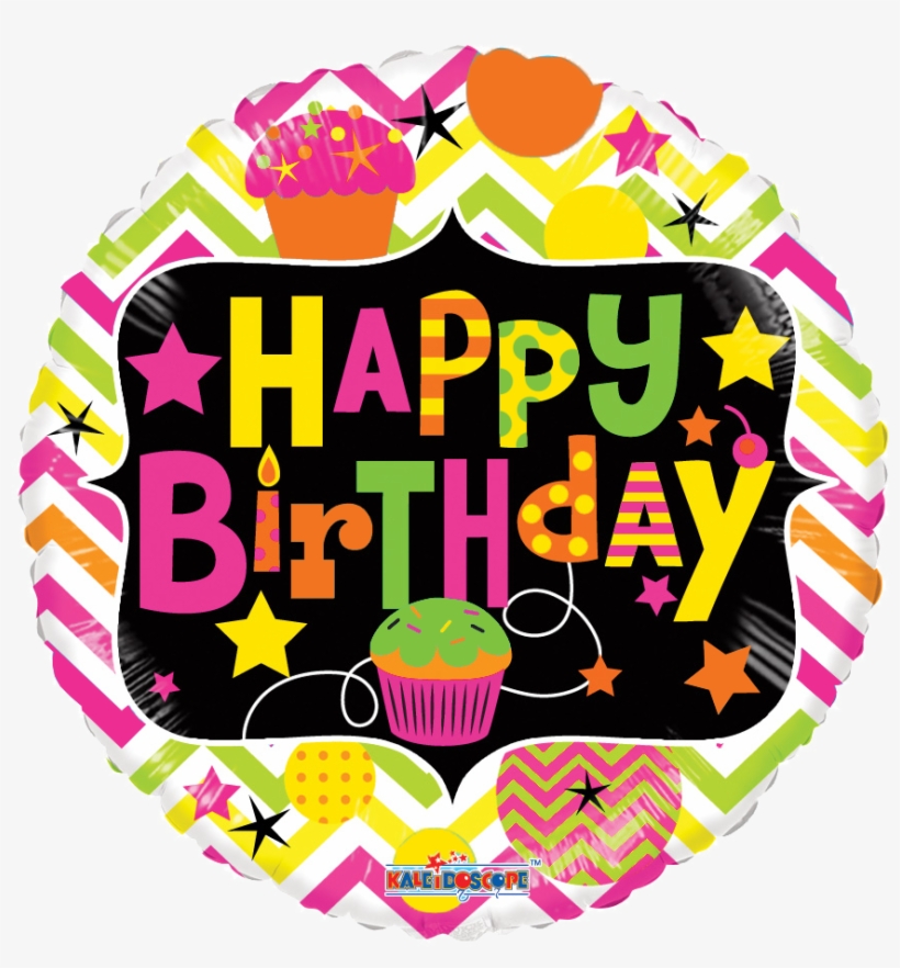 18" Happy Birthday Cupcake Gellibean Balloons All American - Feliz Cumpleaños Neon Png, transparent png download
