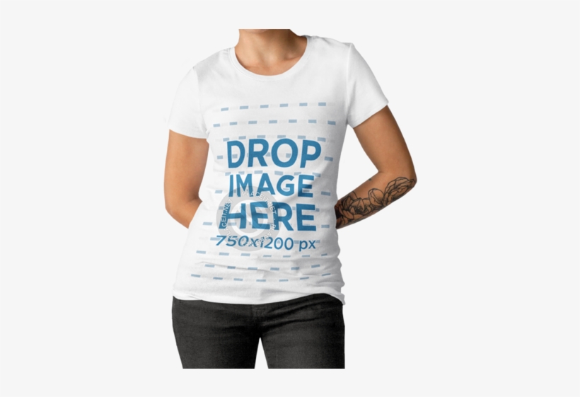 Girl With Tattoo Wearing A Tshirt Template While Standing - Active Shirt, transparent png download